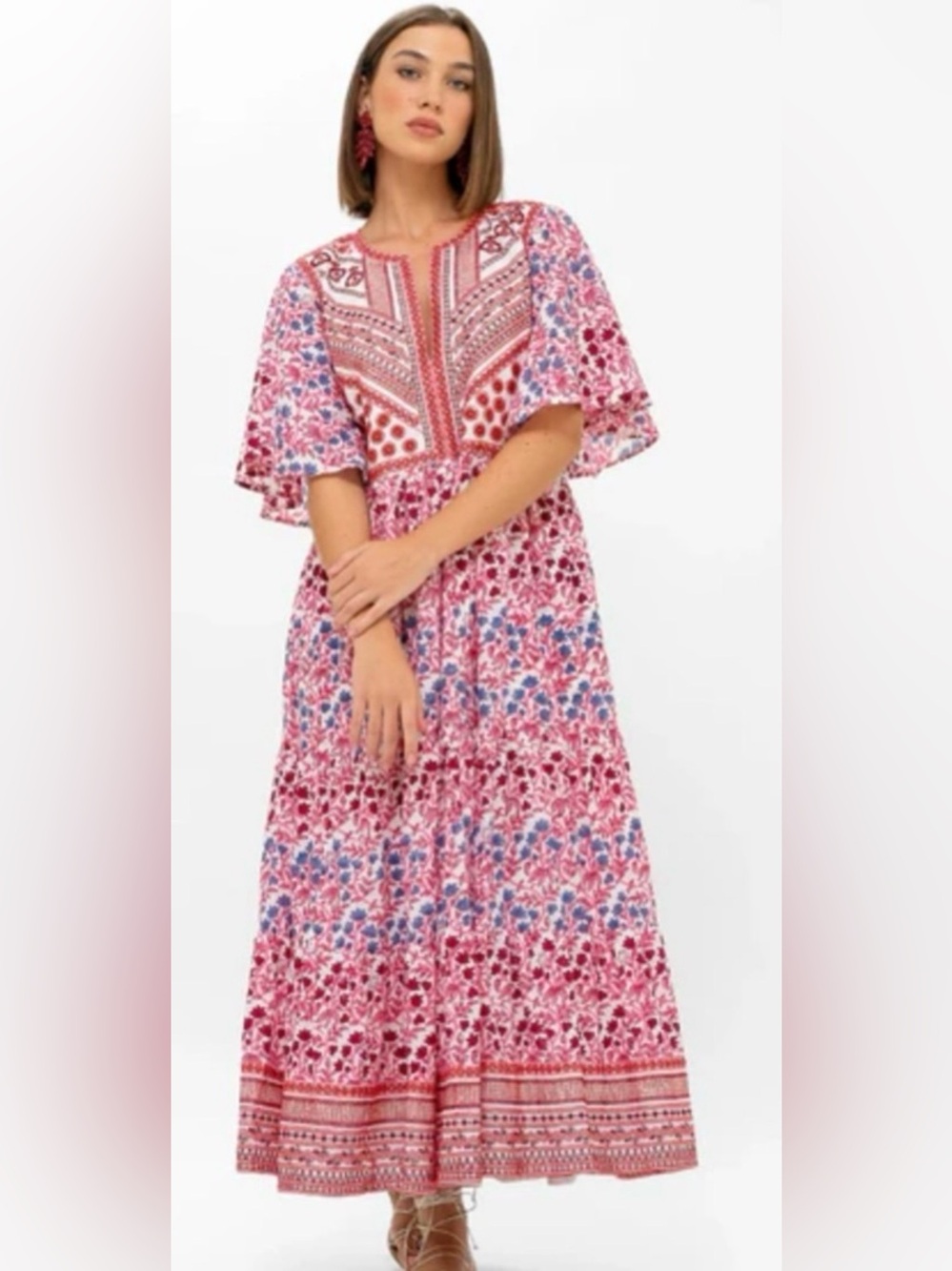 Oliphant FLIRTY V-NECK MAXI | MENDOZA CORAL RED